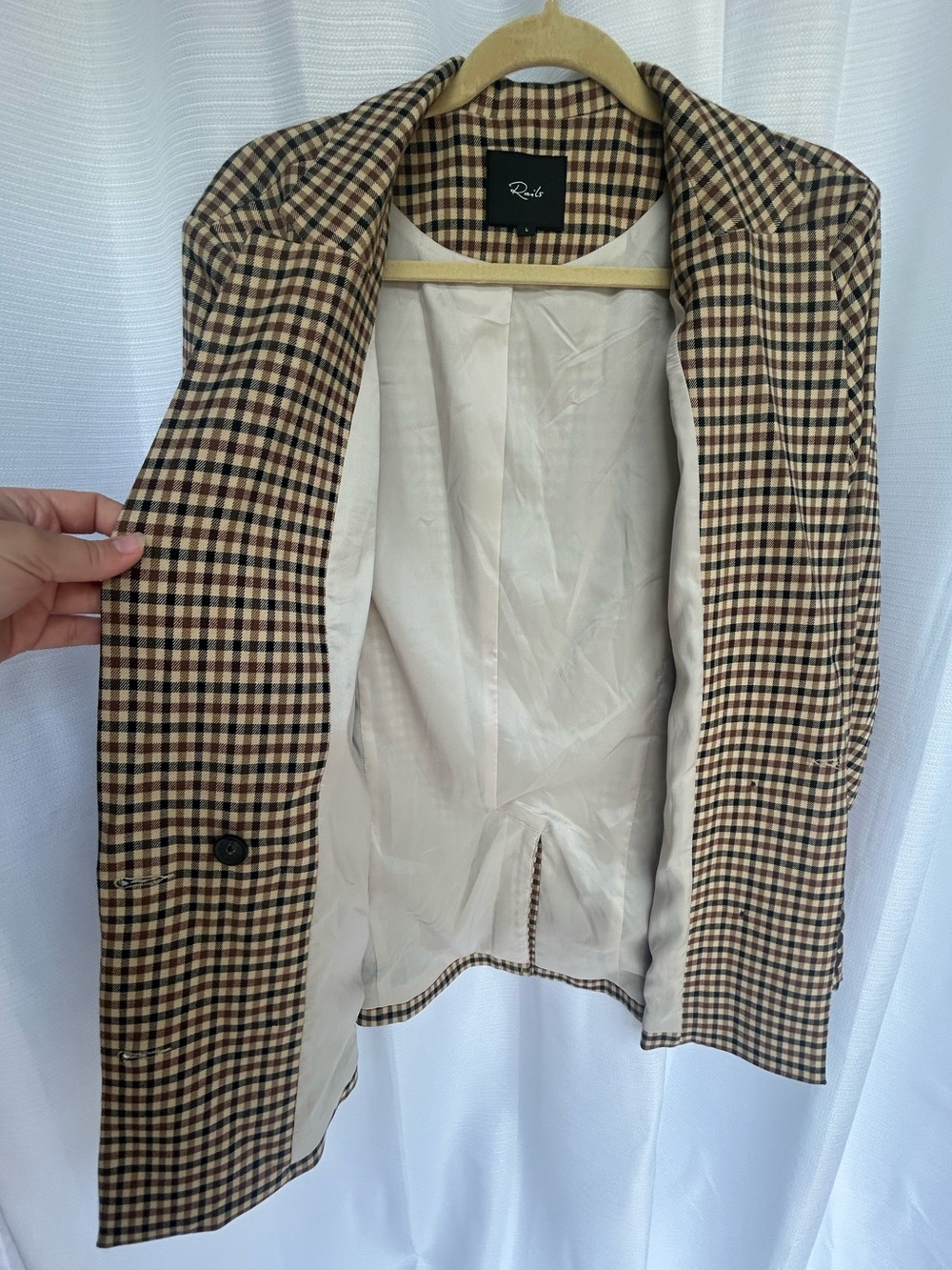 Rails - Chelsea Cafe Check - Beige and Brown Checked Double-Breasted Blazer - Picture 7 of 16